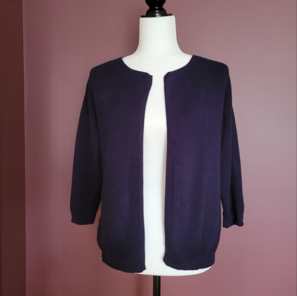 Simons Contemporaine navy blue ribbed knit open front cardigan sweater XS